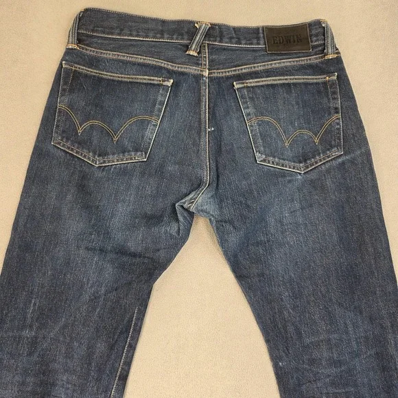 Edwin Jeans Mens 32x34 Blue Dark Wash ED-75 Mid Rise Tapered Japanese Denim - Picture 4 of 14